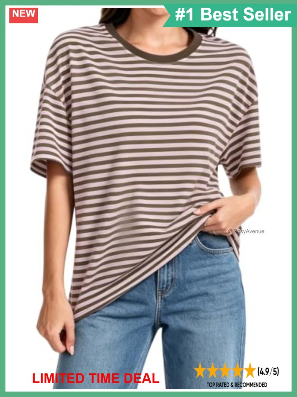 Oversized Striped Crewneck T-Shirt Short Sleeve Boxy Top Casual Summer